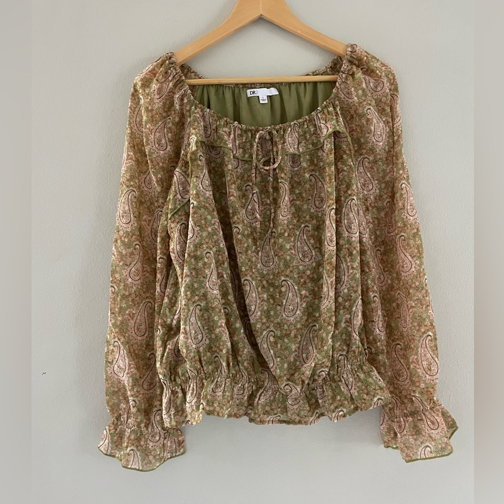 DR2 Green and Pink Paisley Blouse